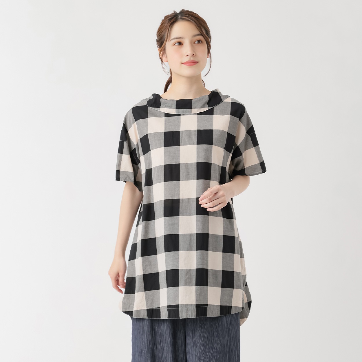 ロールネックチュニック レディス SELF+SERVICE(セルフ＋サービス) PLS-71175-SS(クロ-XL)