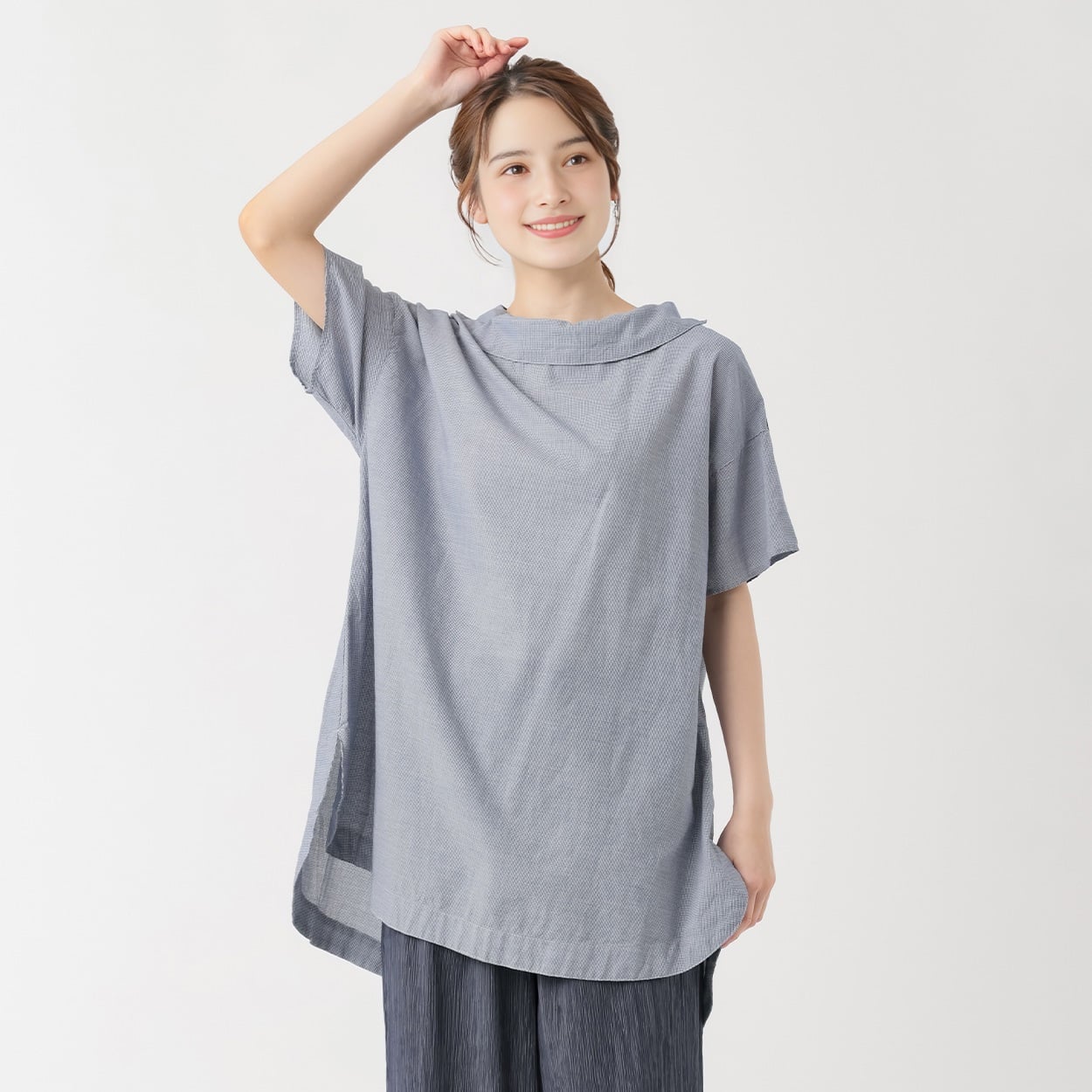 ロールネックチュニック レディス SELF+SERVICE(セルフ＋サービス) PLS-71175-SS(コイアオ（コチドリ）-L)