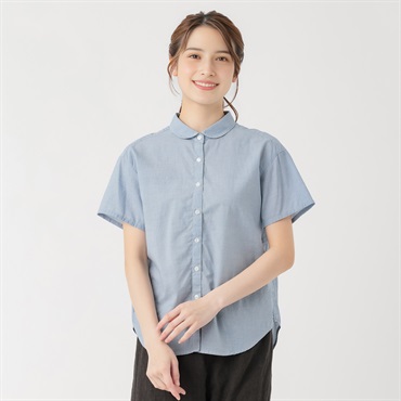 ラウンドカラーシャツ レディス SELF+SERVICE(セルフ＋サービス) PLS-71177-SS(ウスアオ(コチドリ)-M)