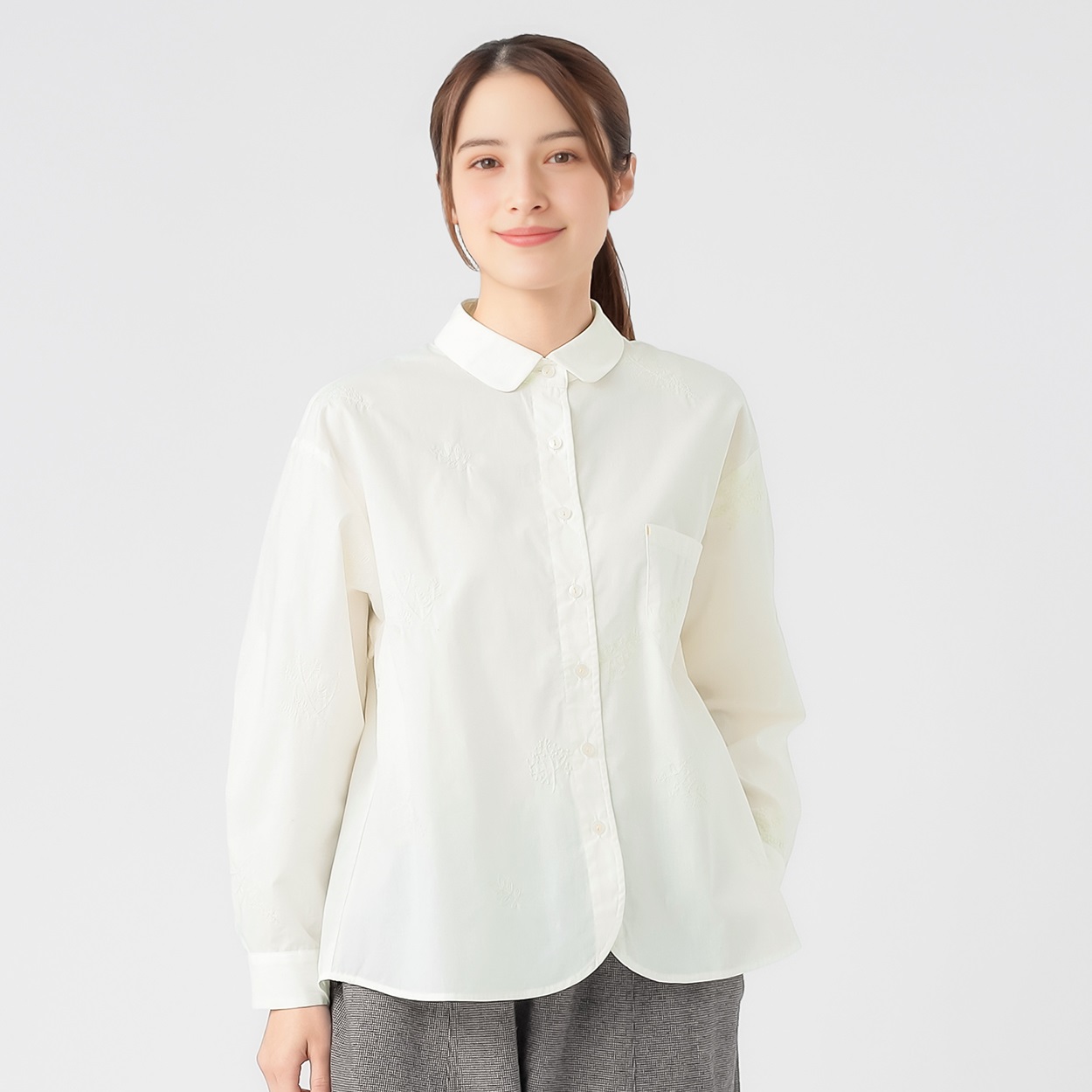 リサイクル綿ボタニカル総刺繍シャツ レディス SELF+SERVICE(セルフ＋