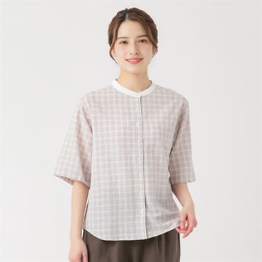 オーガニック綿入クレリックシャツ5分袖 レディス SELF+SERVICE(セルフ＋サービス) ONP6013714-SS(Ａウスクロ-M)