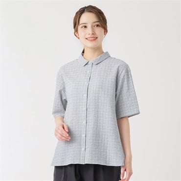 オーガニック綿入チビエリシャツ5分袖 レディス SELF+SERVICE(セルフ＋サービス) ONP6013716-SS(ウスアオ-M)