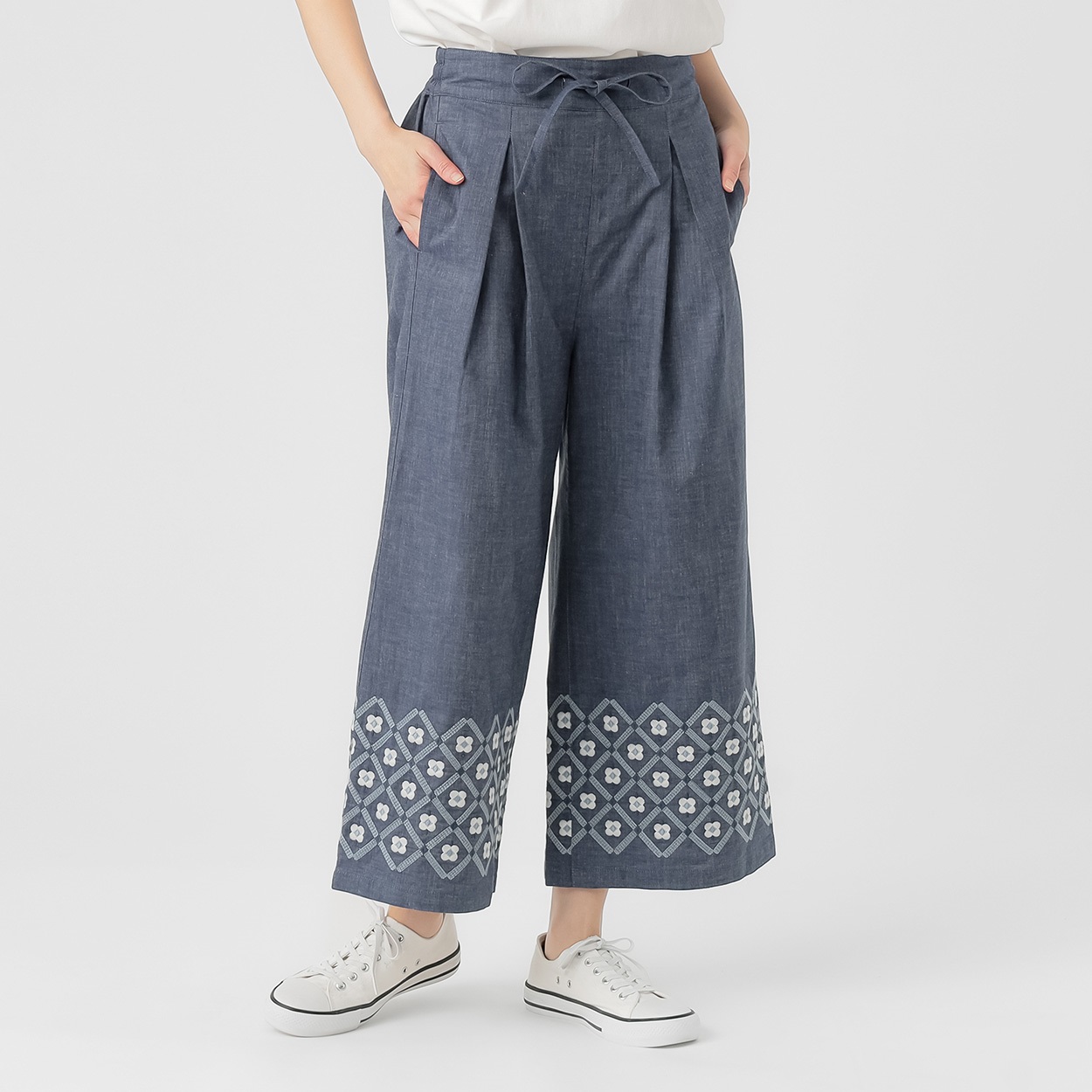 kippis裾刺繍パンツ オーガニック綿入 レディス SELF+SERVICE(セルフ＋