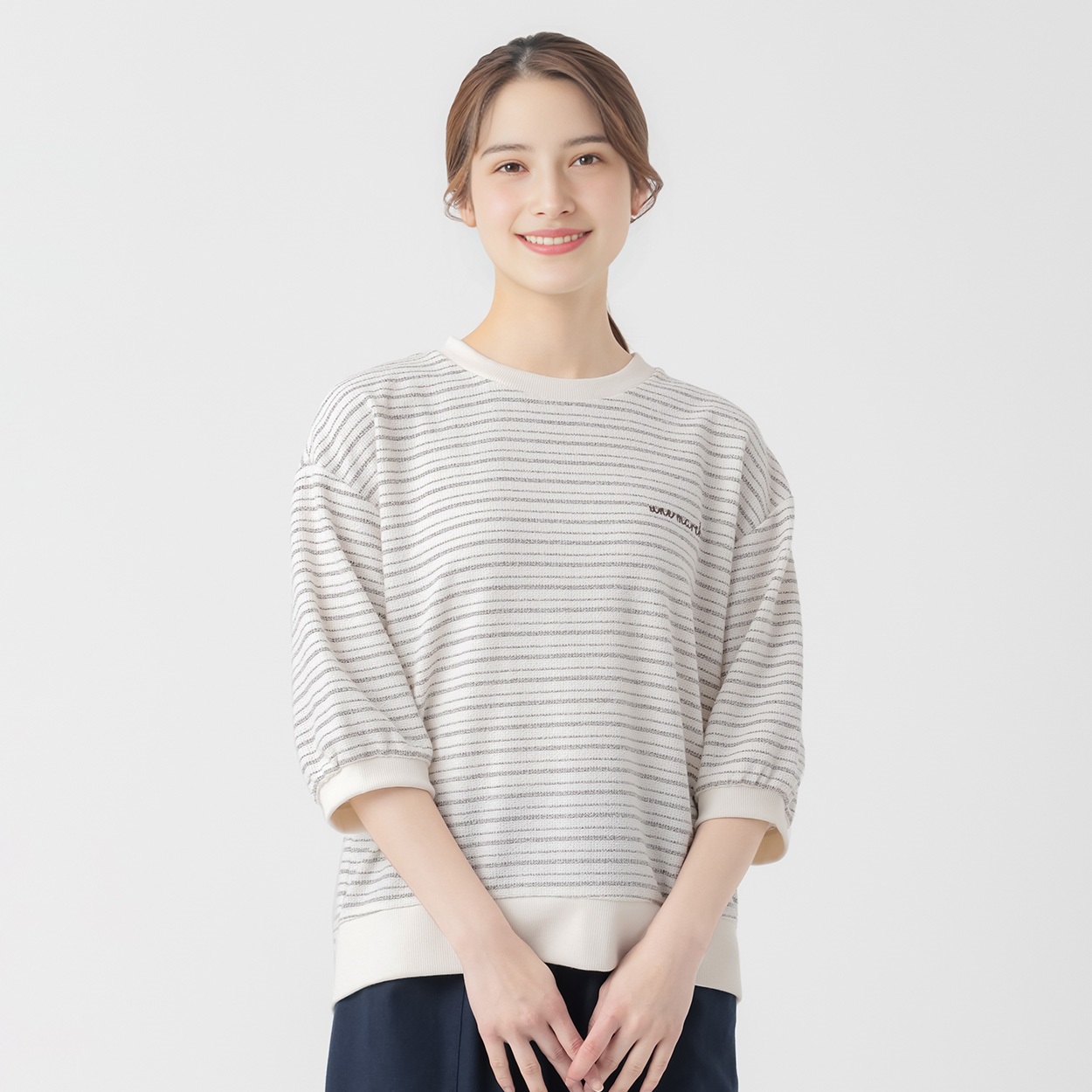 刺繍ロゴボーダープルオーバー 再生ポリエステル入 レディス SELF+