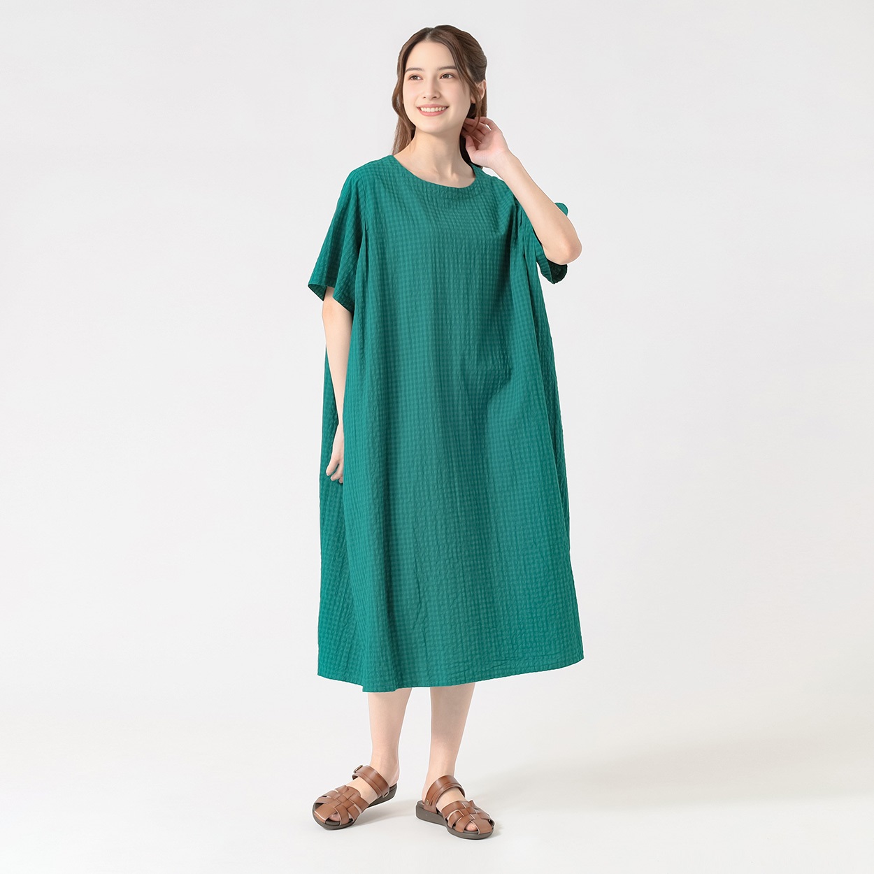ギンガムチェック サックワンピース レディス SELF+SERVICE(セルフ＋サービス) TK526401-SS(ミドリ-XL)