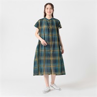 チェックフレンチスリーブワンピ  オーガニック綿入 レディス SELF+SERVICE(セルフ＋サービス) TK526404-SS(Ａコイアオ-M)