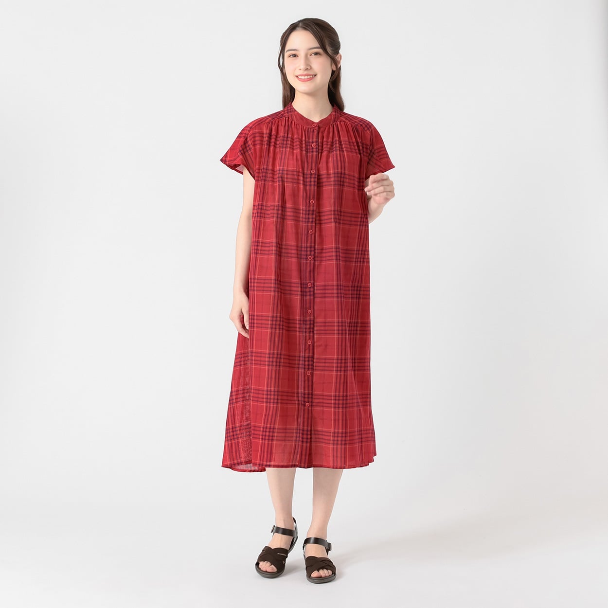 タータンチェックスリーブワンピ オーガニック綿入 レディス SELF+