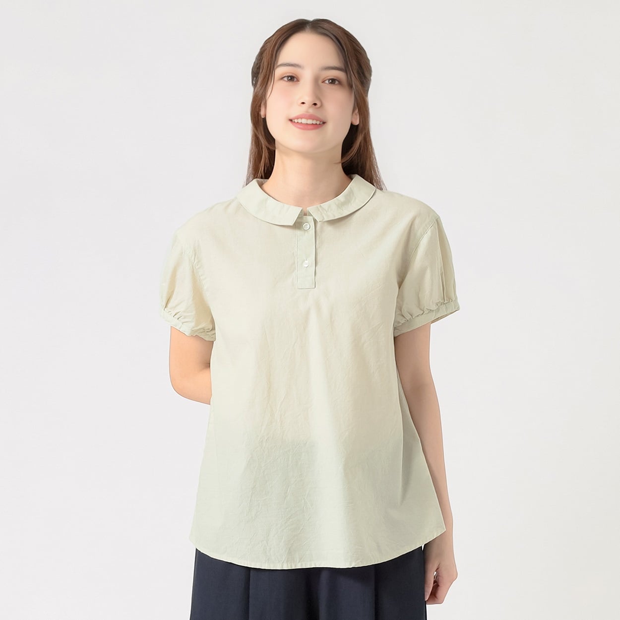 オーガニック綿糸 プルオーバーシャツ レディス SELF+SERVICE(セルフ＋サービス) PLS-71194-SS(ウスミドリ-XL)