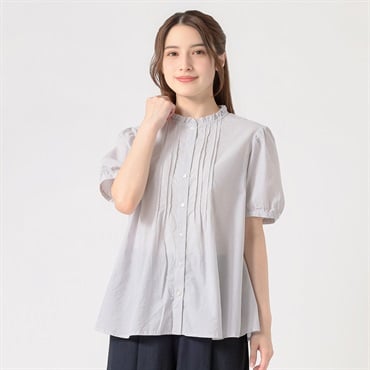オーガニック綿糸 ピンタックフリルシャツ レディス SELF+SERVICE(セルフ＋サービス) PLS-71195-SS(Ａウスクロ-M)