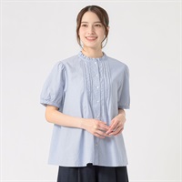 オーガニック綿糸 ピンタックフリルシャツ レディス SELF+SERVICE(セルフ＋サービス) PLS-71195-SS(Ａウスアオ-M)