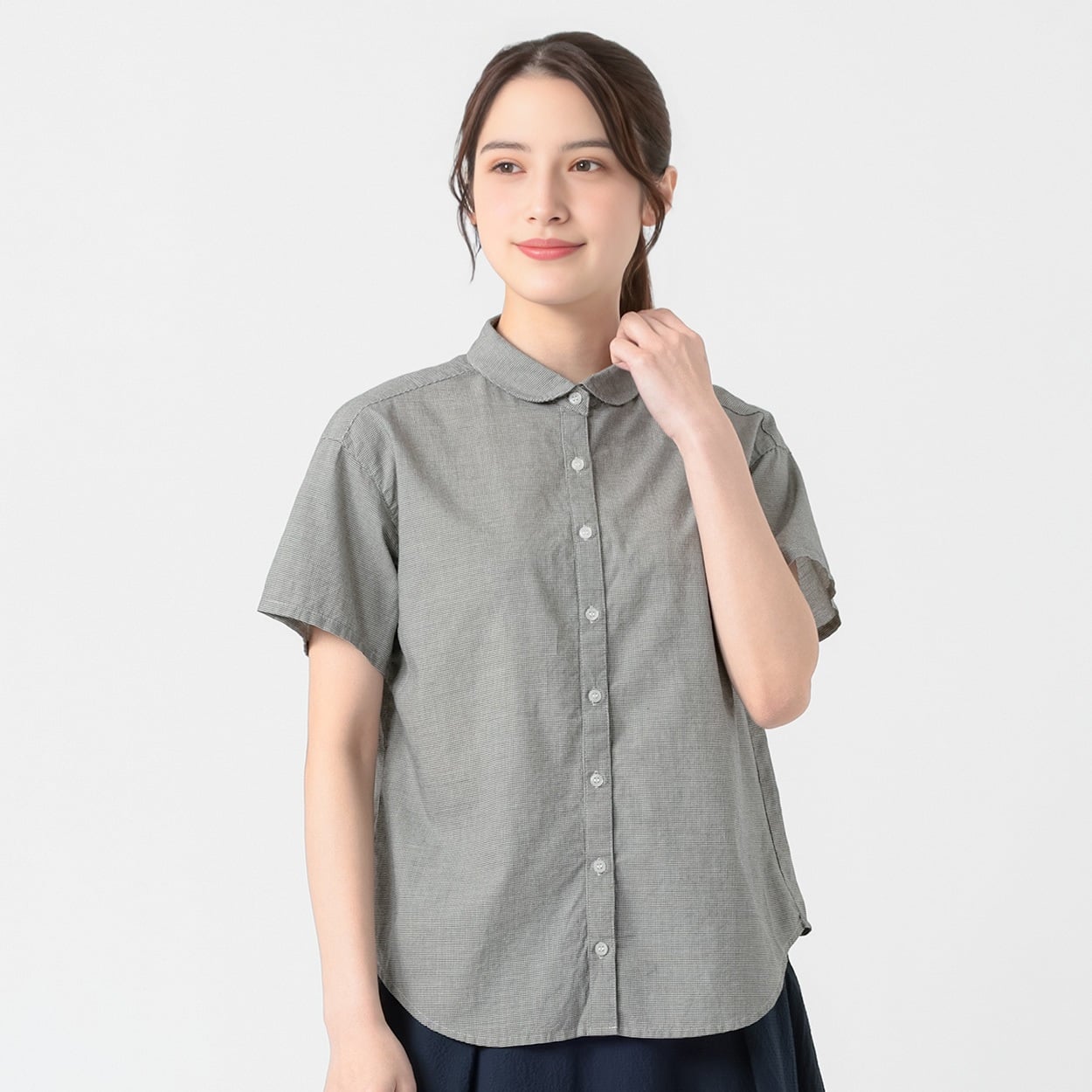 オーガニック綿糸 ラウンドカラーシャツ レディス SELF+SERVICE(セルフ＋サービス) PLS-71197-SS(ウスクロ-M)
