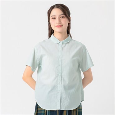 オーガニック綿糸 ラウンドカラーシャツ レディス SELF+SERVICE(セルフ＋サービス) PLS-71197-SS(Ａウスミドリ-M)
