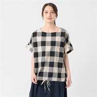 オーガニック綿糸 ドロストブラウス レディス SELF+SERVICE(セルフ＋サービス) PLS-71198-SS(クロ-M)
