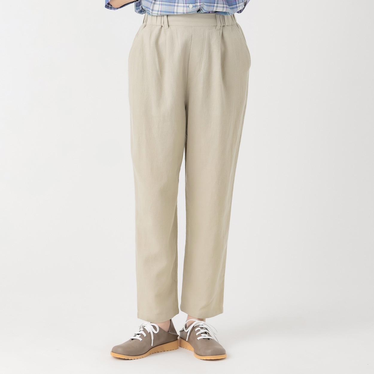 オーガニック綿入 綿麻テーパードパンツ レディス SELF+SERVICE(セルフ＋サービス) TK526303-SS(ウスチャ-XL)