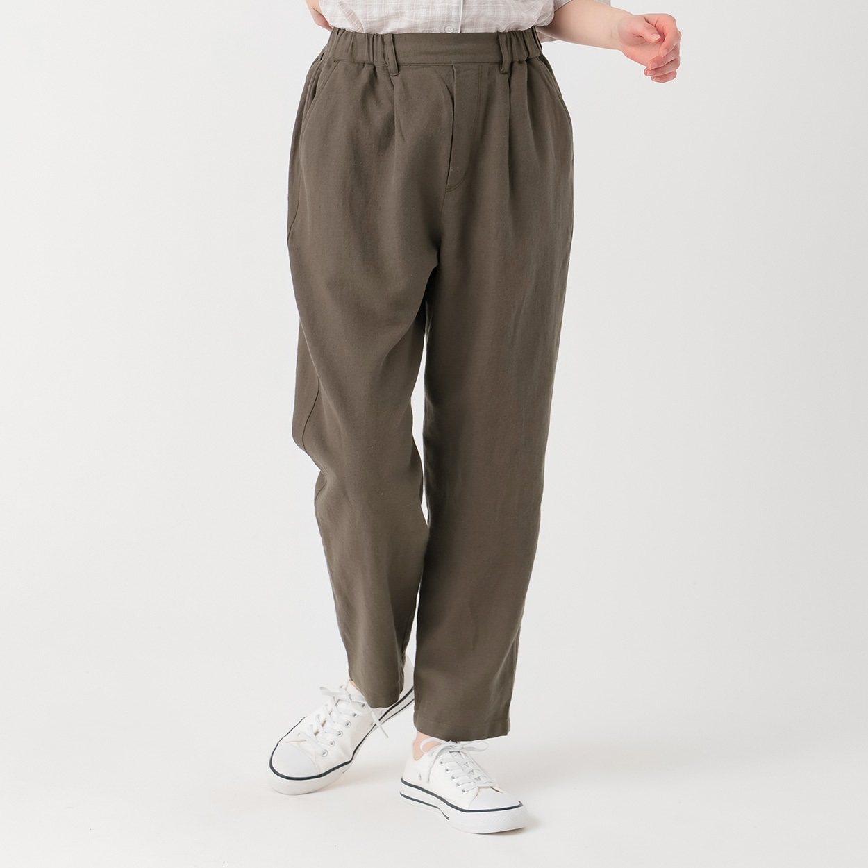 オーガニック綿入 綿麻テーパードパンツ レディス SELF+SERVICE(セルフ＋サービス) TK526303-SS(コイチャ-L)