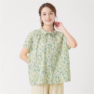 オーガニック綿糸花柄ブラウス レディス SELF+SERVICE(セルフ＋サービス) P29044-SS(ウスミドリ-M)