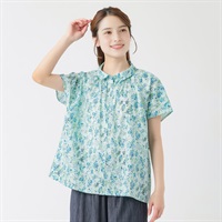 オーガニック綿糸花柄ブラウス レディス SELF+SERVICE(セルフ＋サービス) P29044-SS(アオ-M)