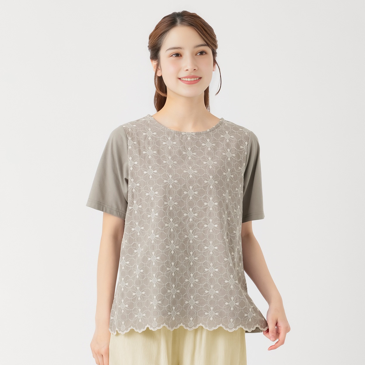 オーガニック綿混フロントレース5分袖Tシャツ レディス SELF+SERVICE 