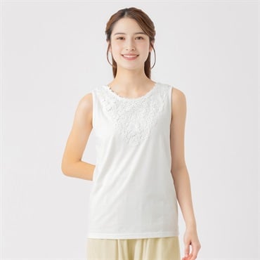 オーガニック綿混前後着用レースタンクトップ レディス SELF+SERVICE(セルフ＋サービス) P29047-SS(シロ-M)