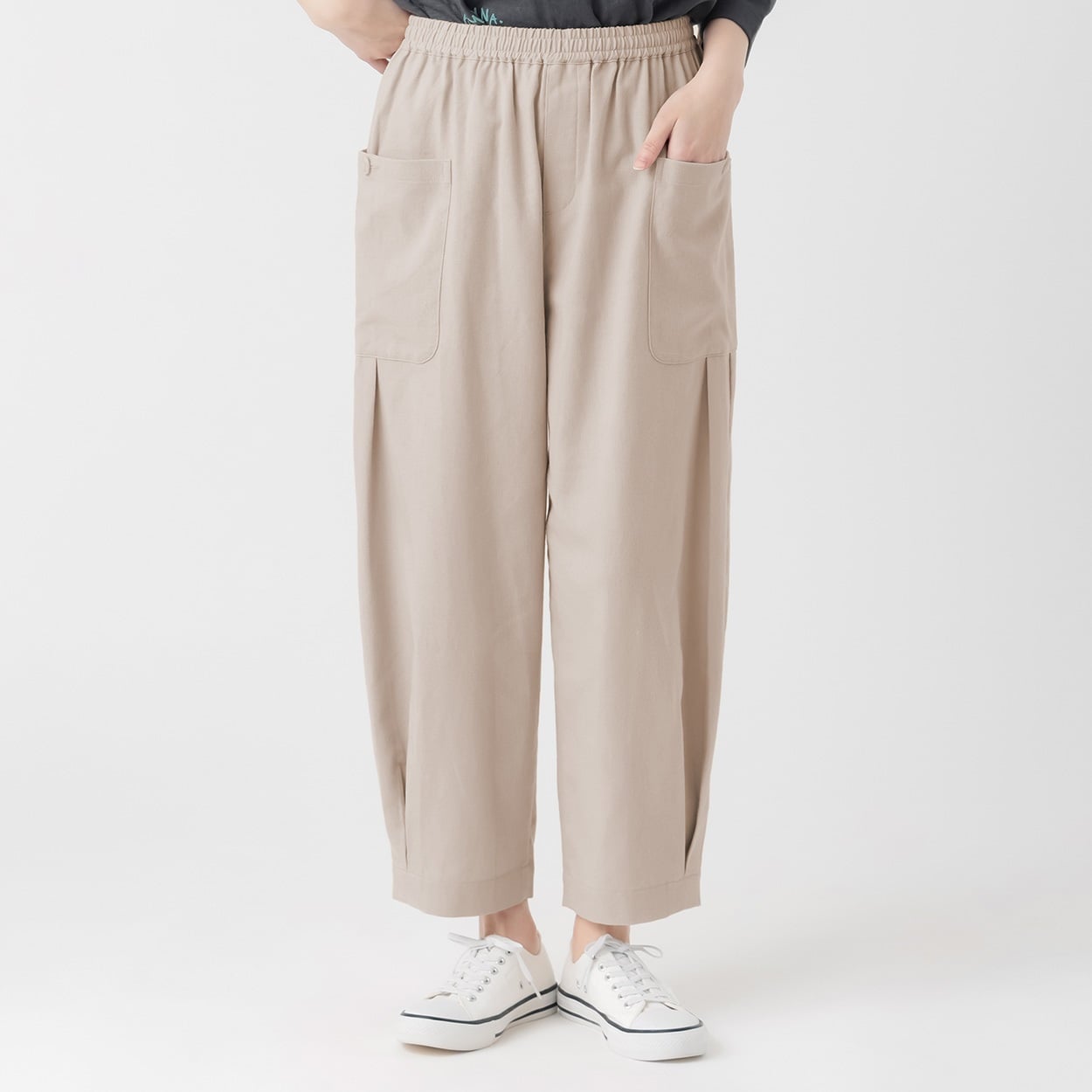 サイドポケット裾タックパンツ 再生ポリエステル入 レディス SELF+