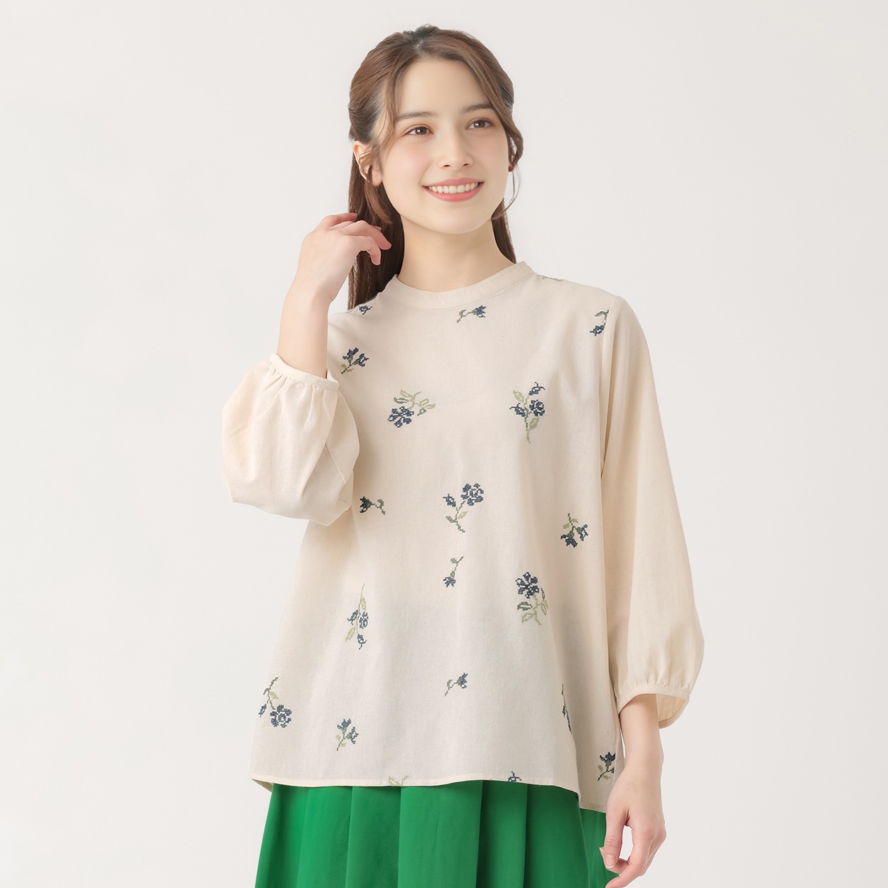 花柄刺繍ブラウス オーガニック綿入 レディス SELF+SERVICE(セルフ＋