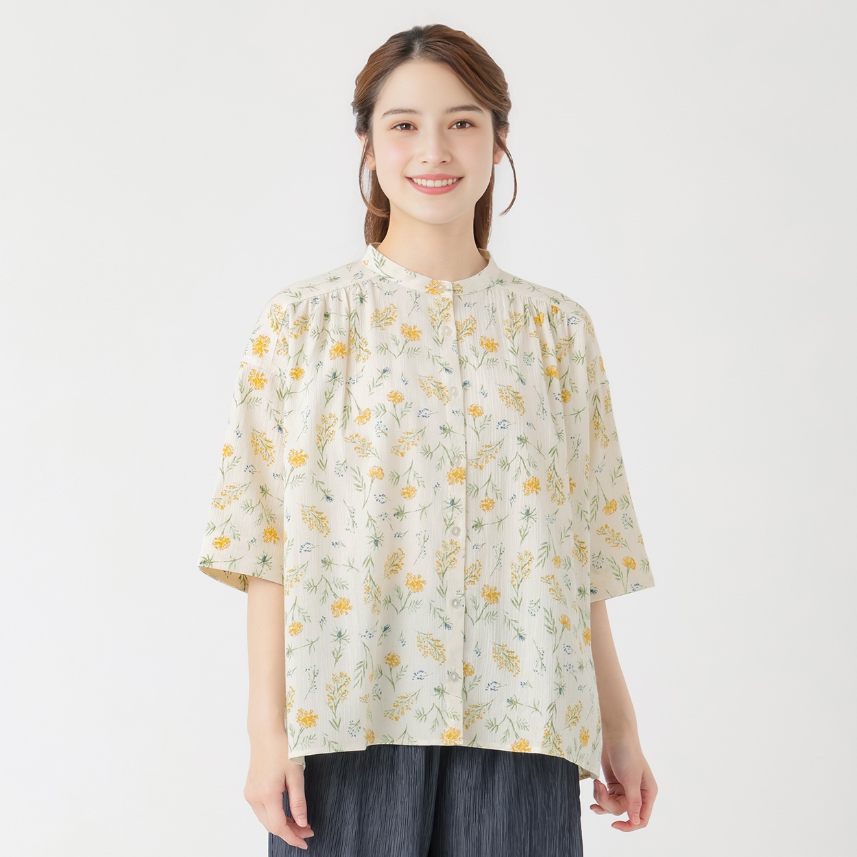 楊柳花柄シャツ オーガニック綿入 レディス SELF+SERVICE(セルフ＋