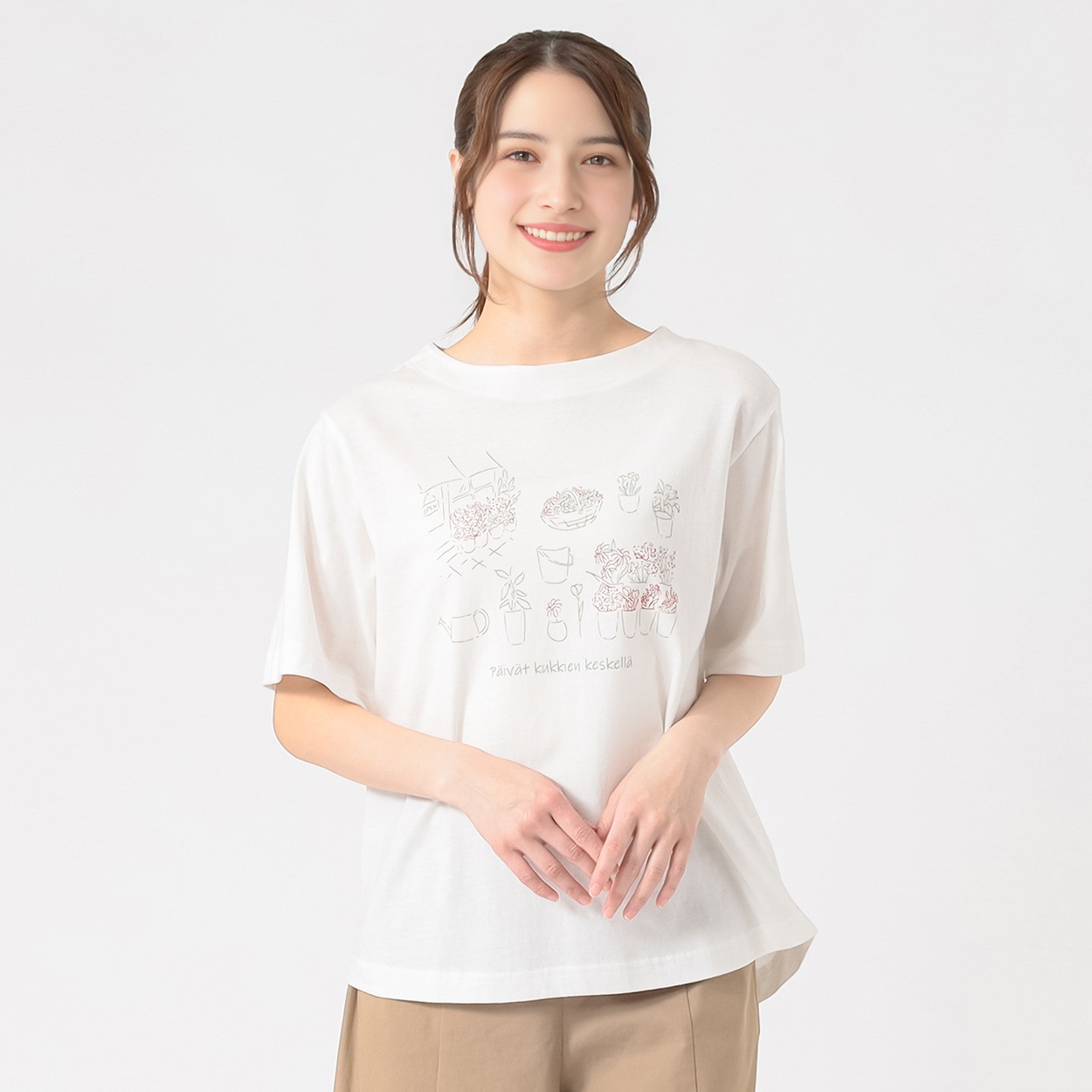 オーガニック綿糸 マルシェプリントTシャツ レディス SELF+SERVICE 