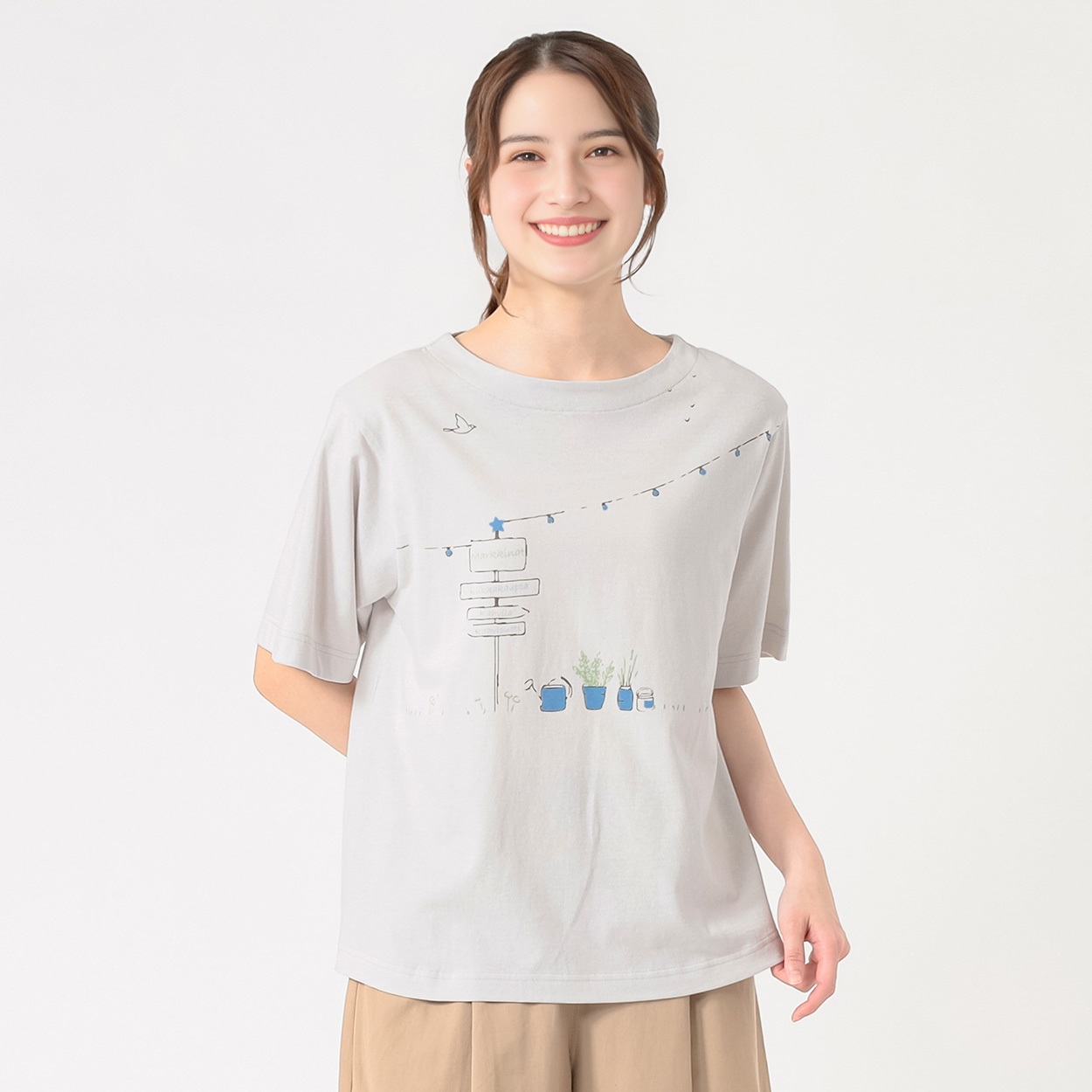 オーガニック綿糸 マルシェプリントTシャツ レディス SELF+SERVICE