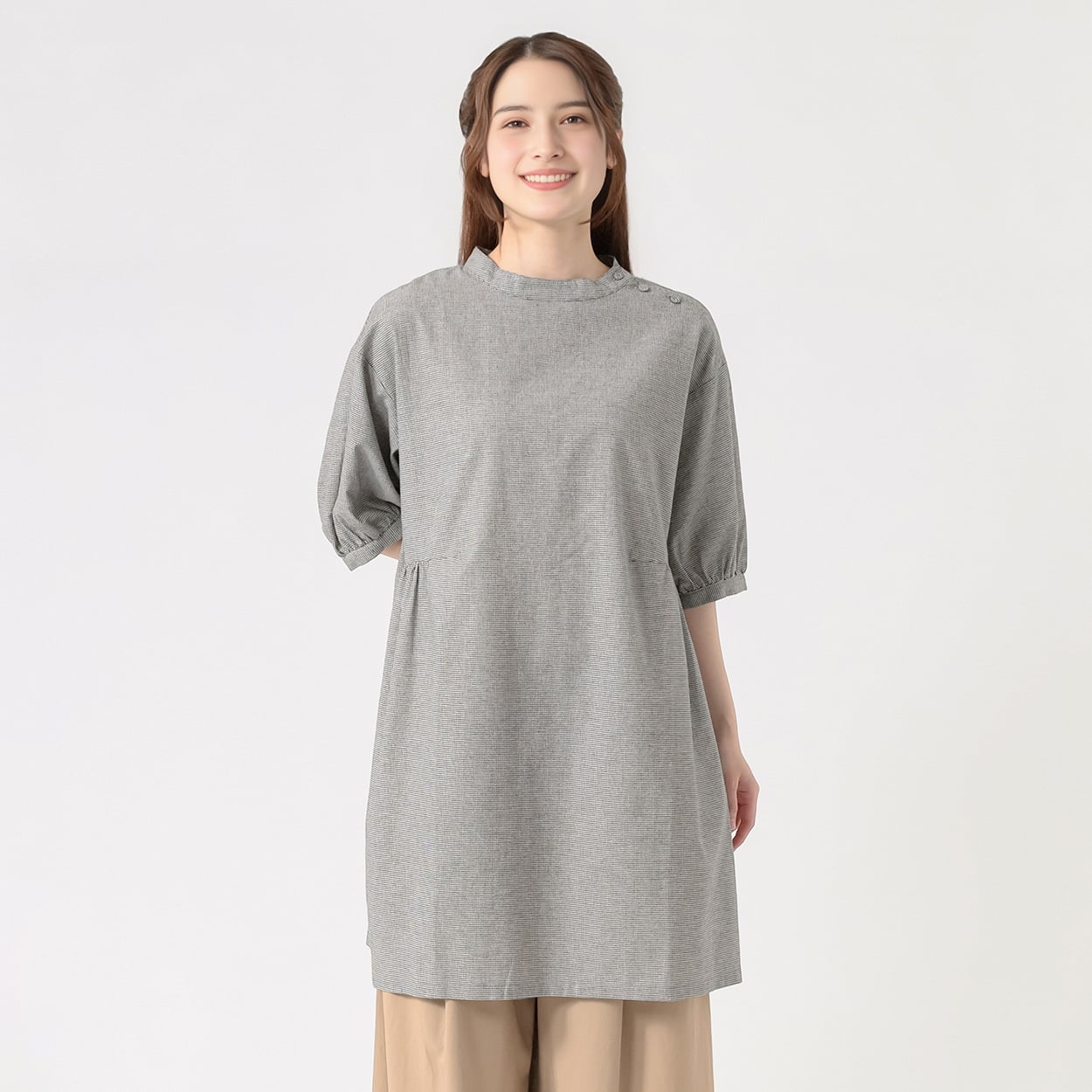 麻入Aラインチュニック オーガニック綿入 レディス SELF+SERVICE(セルフ＋サービス) GL1266351-SS(ウスクロ-M)