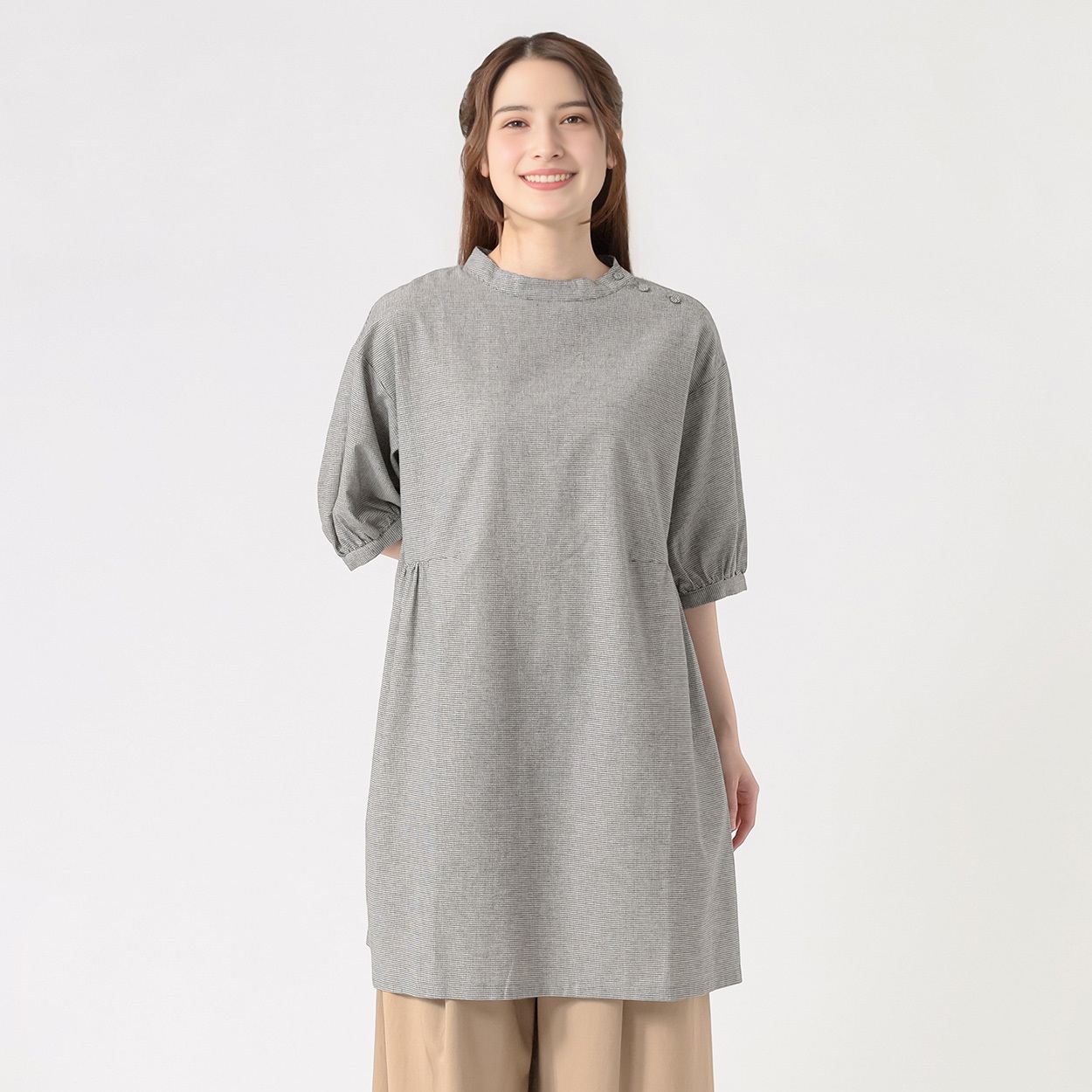 麻入Aラインチュニック オーガニック綿入 レディス SELF+SERVICE(セルフ＋サービス) GL1266351-SS(ウスクロ-L)