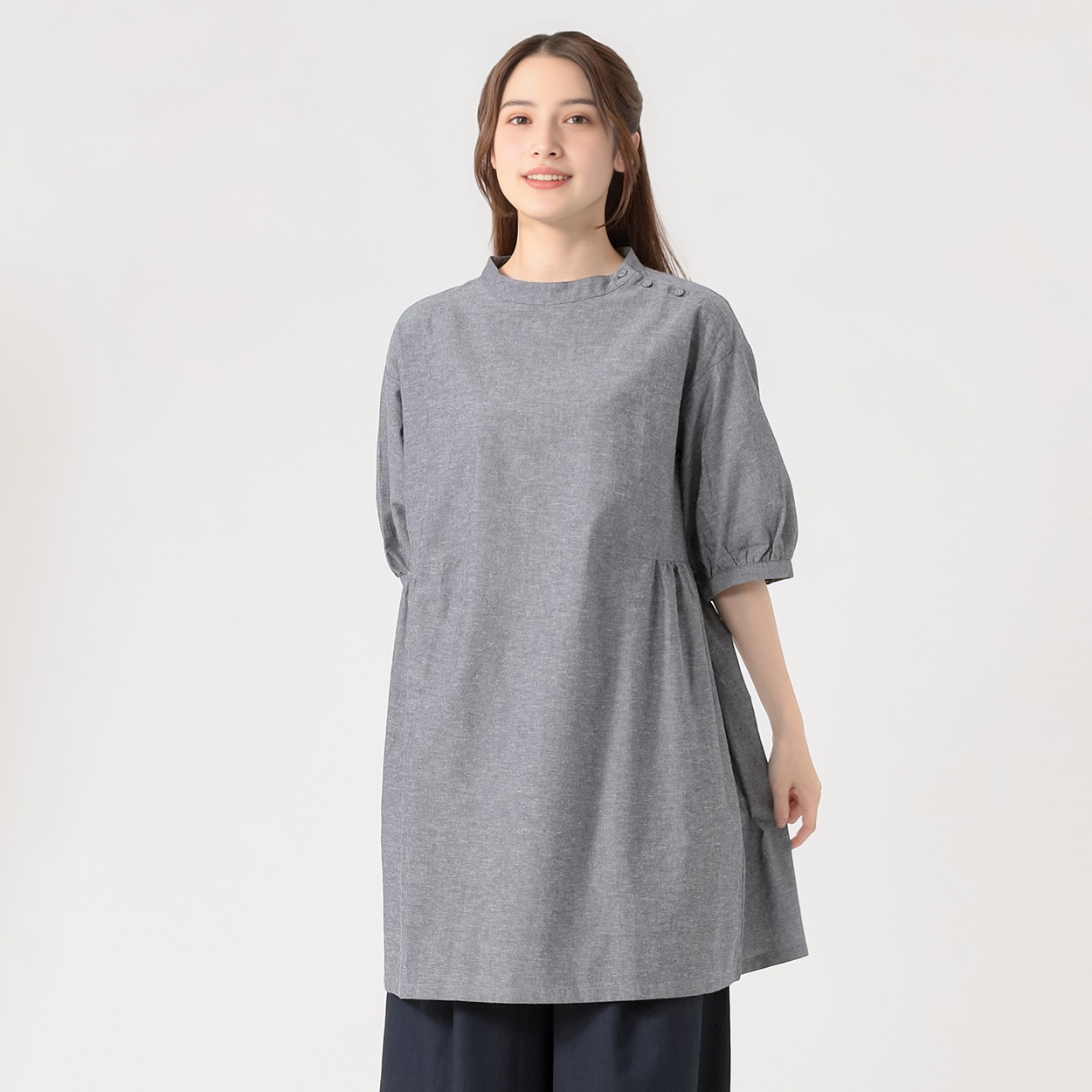 麻入Aラインチュニック オーガニック綿入 レディス SELF+SERVICE(セルフ＋サービス) GL1266351-SS(Ａコイアオ-L)