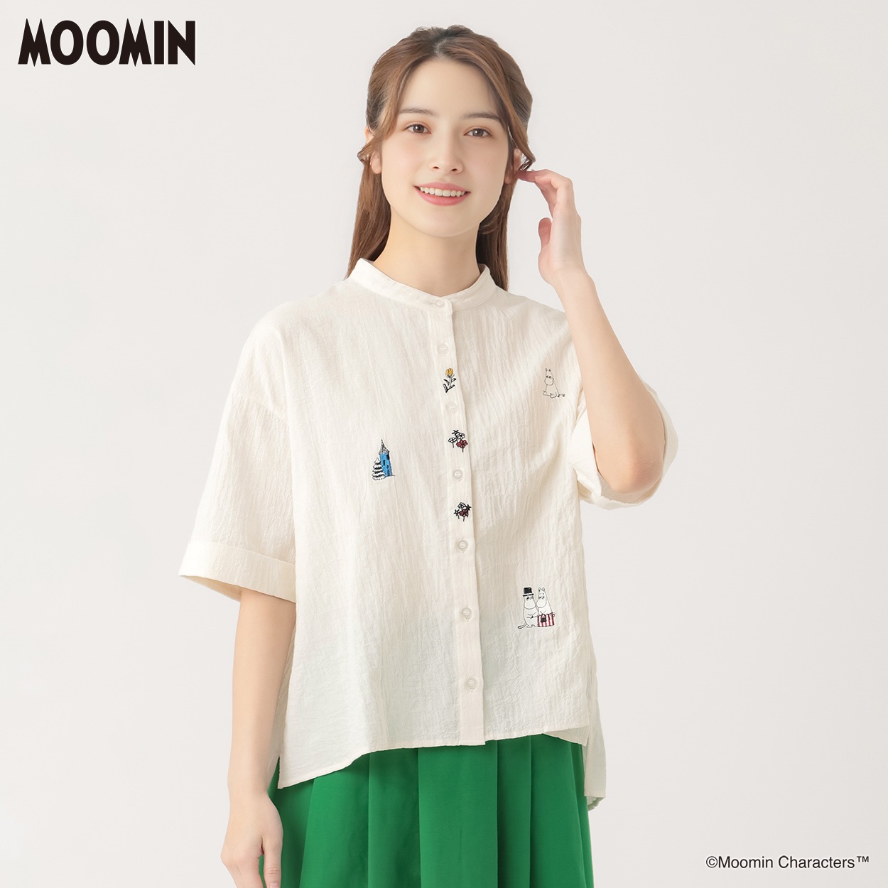 ムーミン刺繍使いシャツ オーガニック綿入 レディス SELF+SERVICE(セルフ＋サービス) GL1266345-SS(シロ-M)