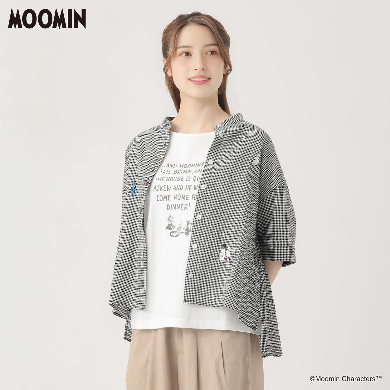 ムーミン刺繍使いシャツ オーガニック綿入 レディス SELF+SERVICE(セルフ＋サービス) GL1266345-SS(チャコ－ルグレ－-M)