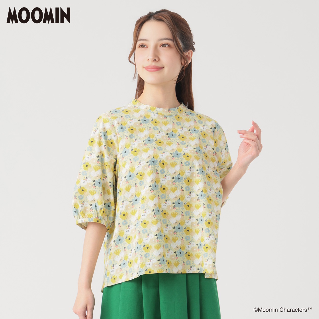 ムーミンプリントブラウス オーガニック綿入 レディス SELF+SERVICE(セルフ＋サービス) GL1266346-SS(キイロ-XL)