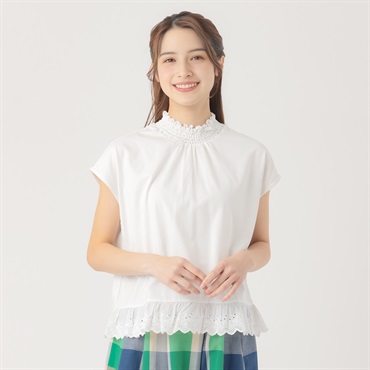 『リンネル６月号 掲載 ゆべしさん着用商品』カポックレース付 プルオーバー レディス SELF+SERVICE(セルフ＋サービス) SP-K19319-SS
