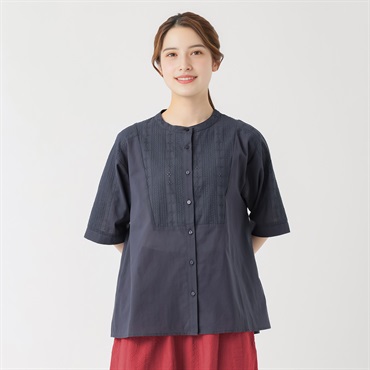 幾何刺繍切り替えシャツ オーガニック綿入 レディス SELF+SERVICE(セルフ＋サービス) HC2606138-SS(コイアオ-M)