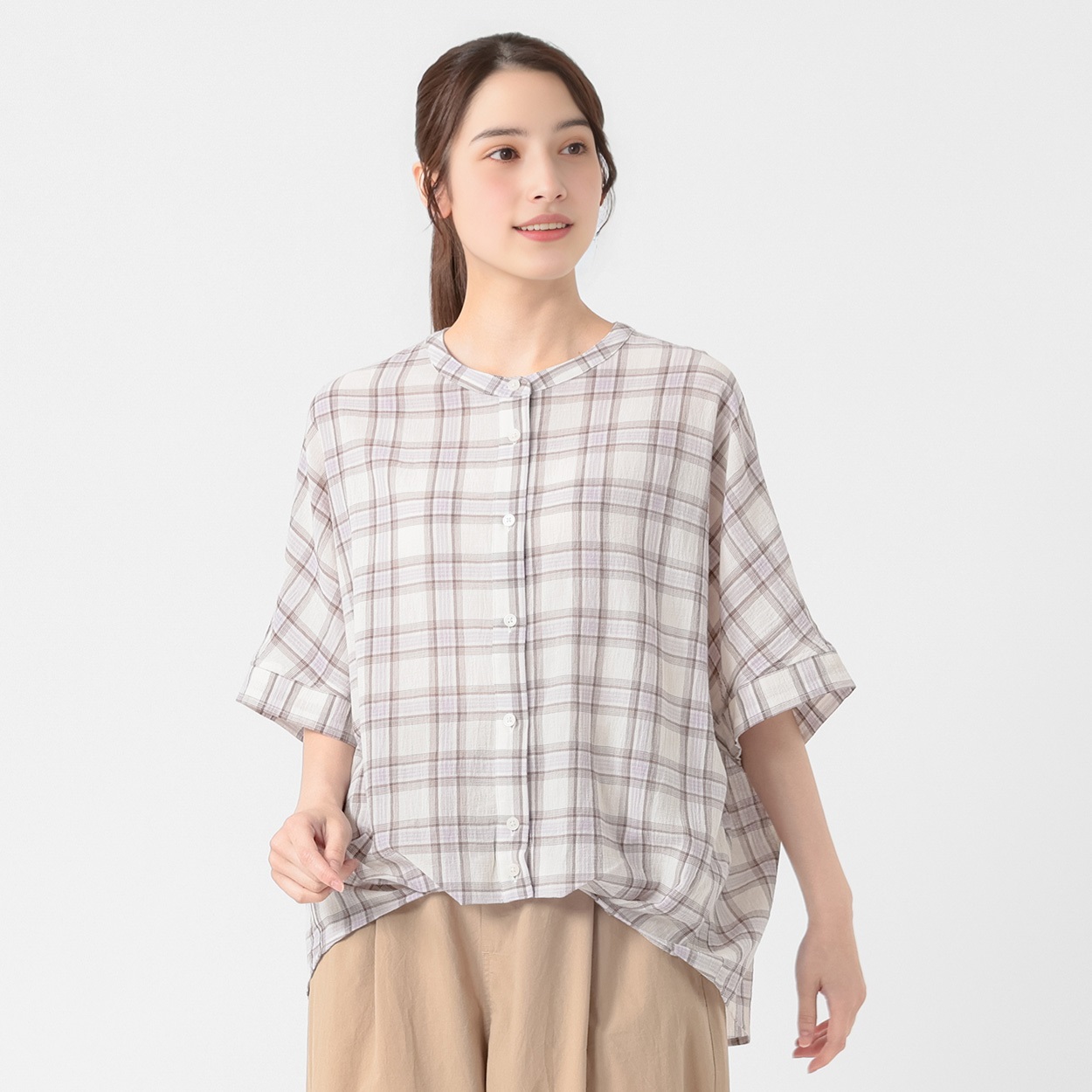 エコ染めタックドルマンシャツ レディス SELF+SERVICE(セルフ＋サービス) SP26SS-TA15(シロ-L)