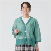 リネン入 Vネックカーデ レディス SELF+SERVICE(セルフ＋サービス) SP-K19327-SS(ミドリ-M)