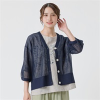 リネン入 Vネックカーデ レディス SELF+SERVICE(セルフ＋サービス) SP-K19327-SS(コイアオ-M)