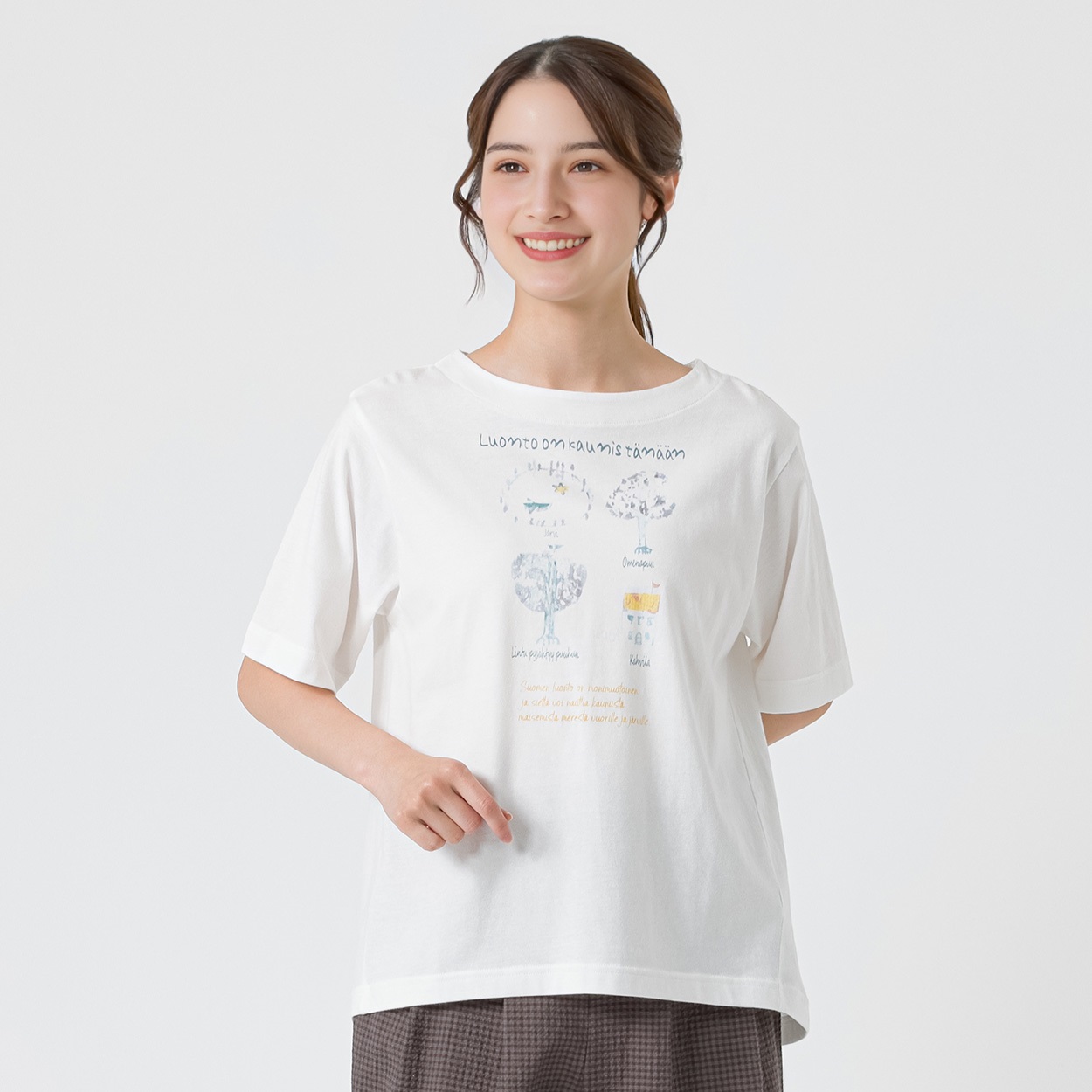 オーガニック綿糸ビレッジプリントTシャツ レディス SELF+SERVICE(セルフ＋サービス) MRCT262340009(シロ-L)