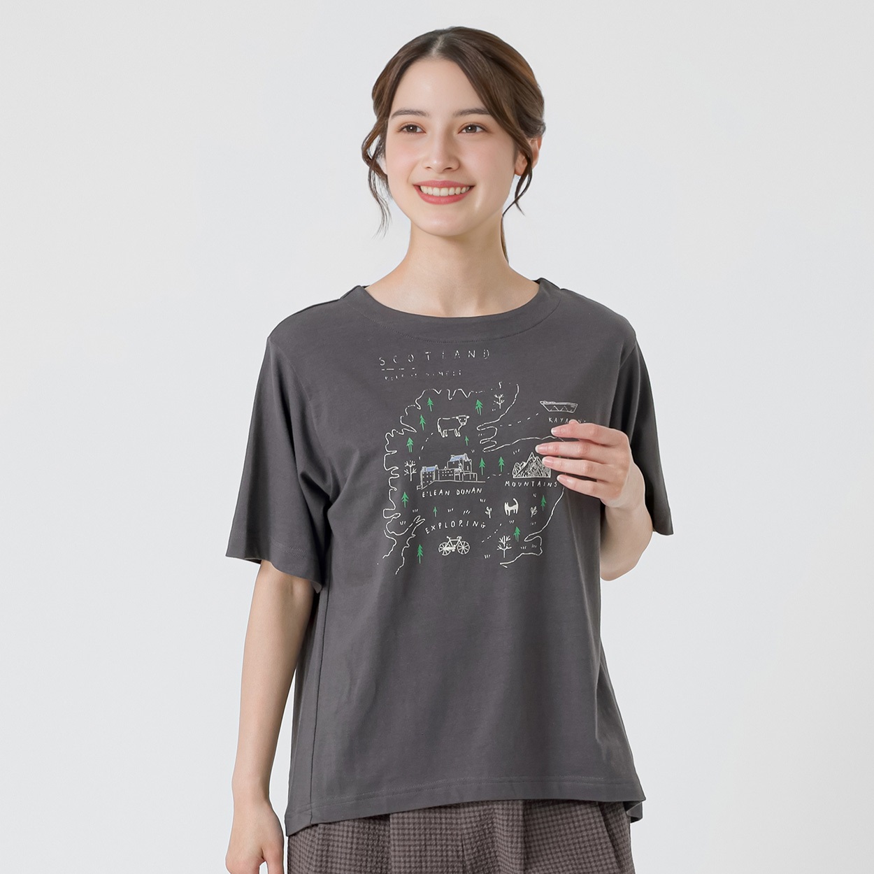 オーガニック綿糸ビレッジプリントTシャツ レディス SELF+SERVICE(セルフ＋サービス) MRCT262340009(チャコ－ルグレ－-L)