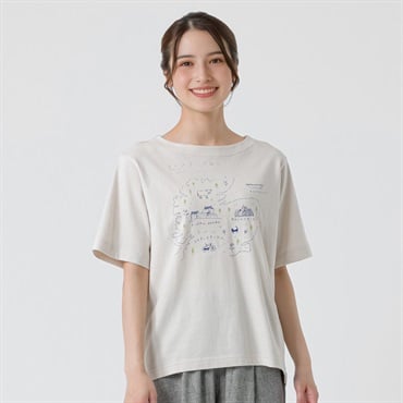 オーガニック綿糸ビレッジプリントTシャツ レディス SELF+SERVICE(セルフ＋サービス) MRCT262340009(ウスチャ-M)