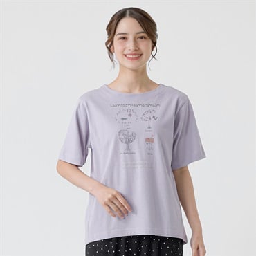 オーガニック綿糸ビレッジプリントTシャツ レディス SELF+SERVICE(セルフ＋サービス) MRCT262340009(ウスムラサキ-M)