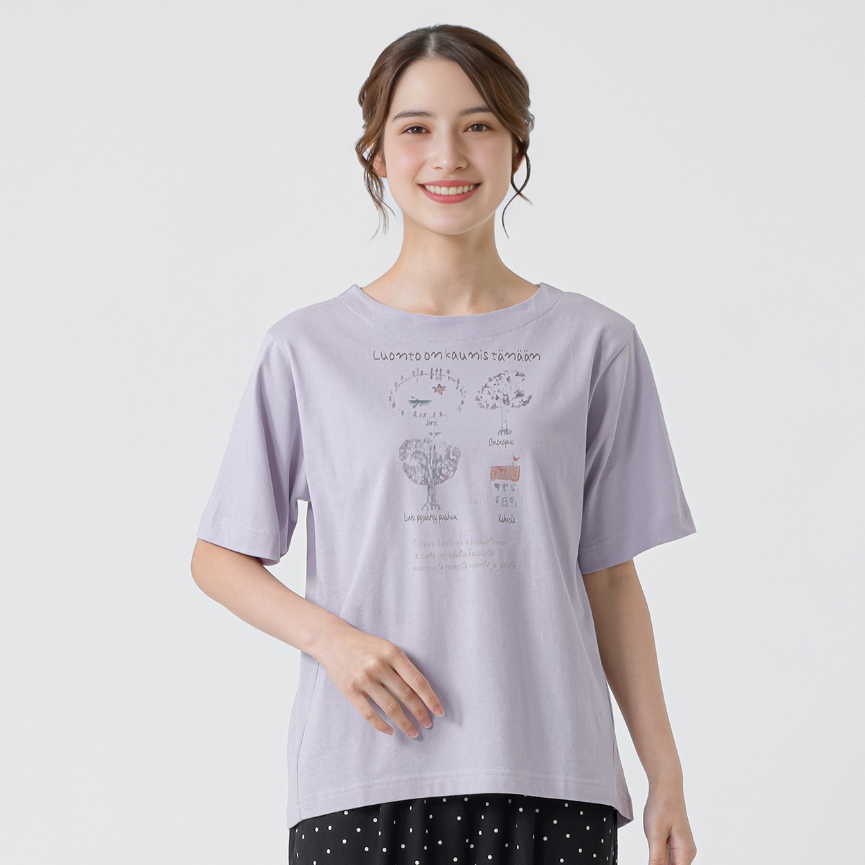 オーガニック綿糸ビレッジプリントTシャツ レディス SELF+SERVICE(セルフ＋サービス) MRCT262340009(ウスムラサキ-L)