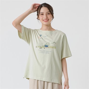 オーガニック綿糸フォレストプリントTシャツ レディス SELF+SERVICE(セルフ＋サービス) MRCT262340010(ウスミドリ-M)