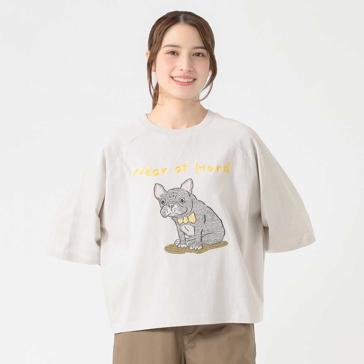 オーガニック綿入 犬刺繍 半袖T レディス SELF+SERVICE(セルフ＋