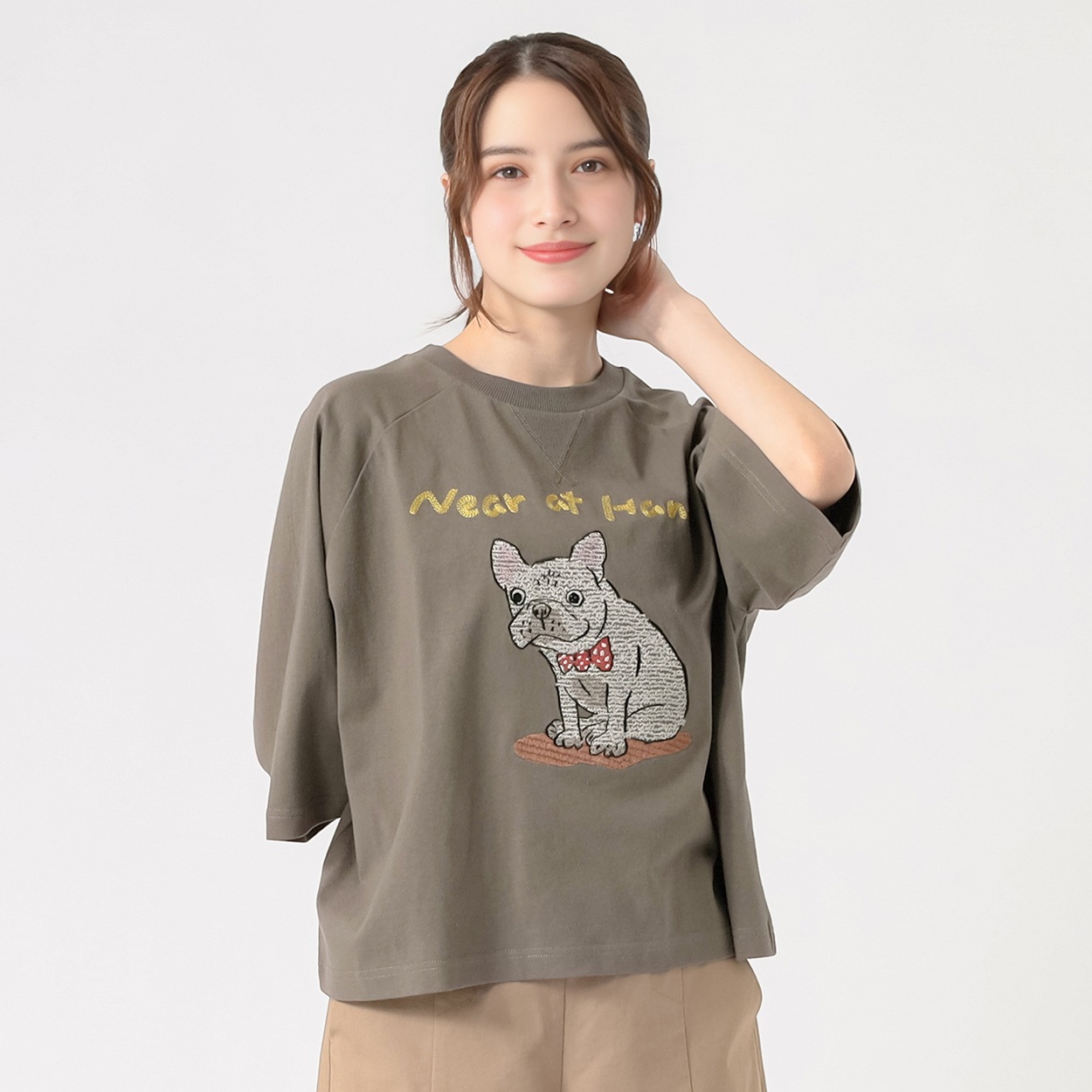 駿カーネルサンダー様❤オーダー♡ふんわりシフォン♡ハンドメイド犬服♡ オーガニック綿入 犬刺繍 半袖T レディス SELF+SERVICE(セルフ＋
