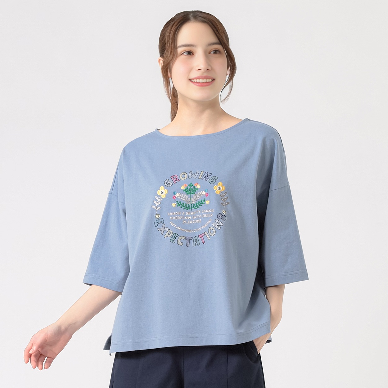 オーガニック綿入 花刺繍 半袖T レディス SELF+SERVICE(セルフ＋