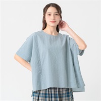 オーガニック綿入刺繍パッチワークTブラウス レディス SELF+SERVICE(セルフ＋サービス)(ウスアオ-M)