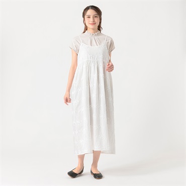 EXPAND オーガニック綿入3D刺繍キャミワンピース レディス SELF+SERVICE(セルフ＋サービス) CL0130-SS(シロ-M)
